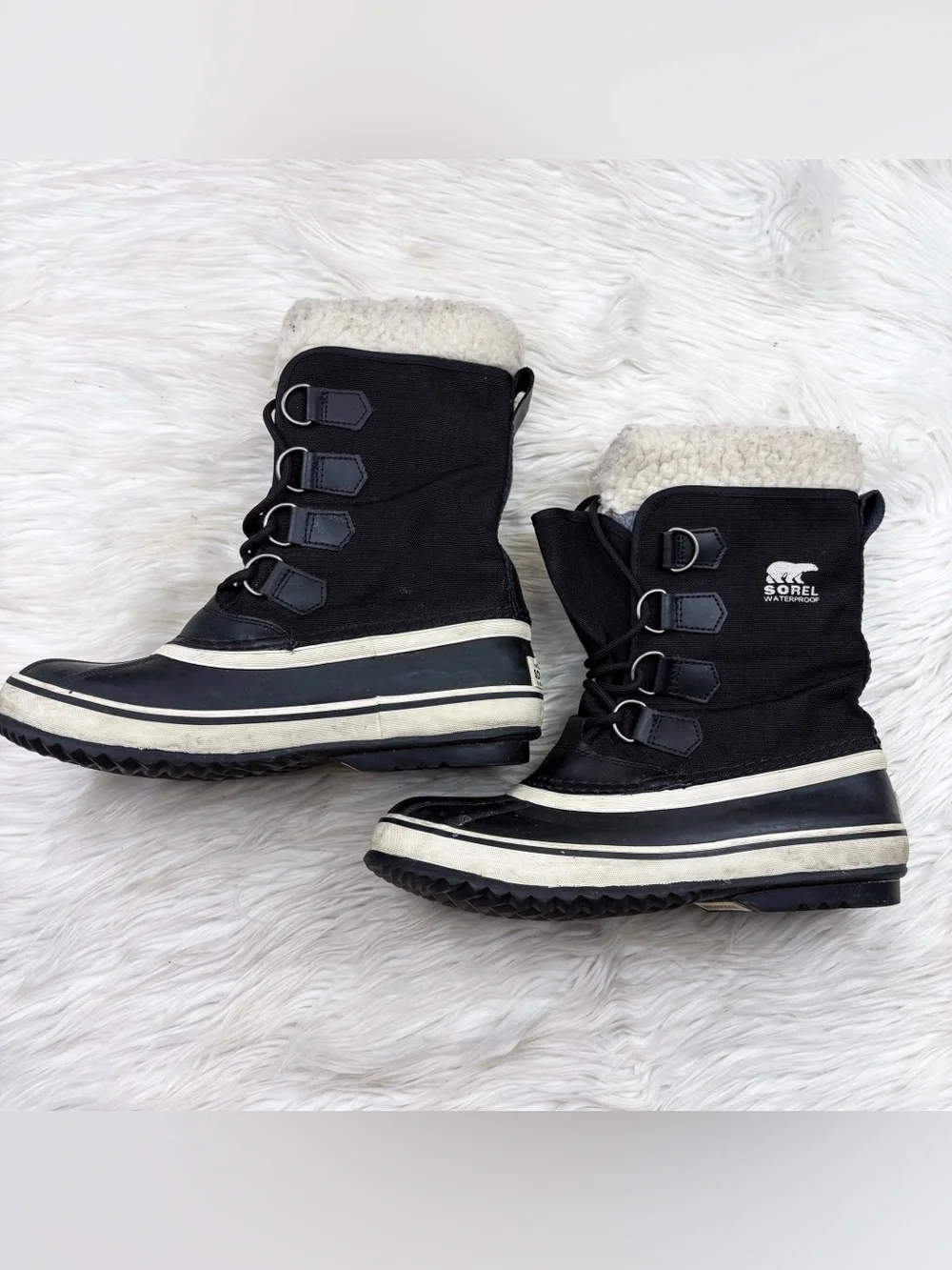 Sorel Winter Carnival Black Stone Boots Waterproof Fleece Lined Duck Snow Size 8